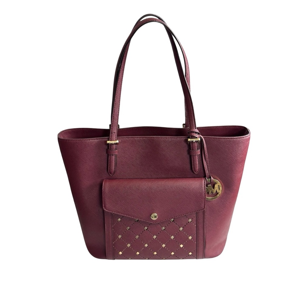 NWOT Michael Kors Jet Set Maroon Tote Bag with and Gold Metal Accents - Picture 2 of 11